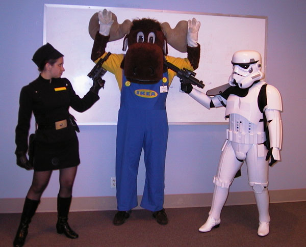 Star Wars characters holding IKEA moose at gunpoint