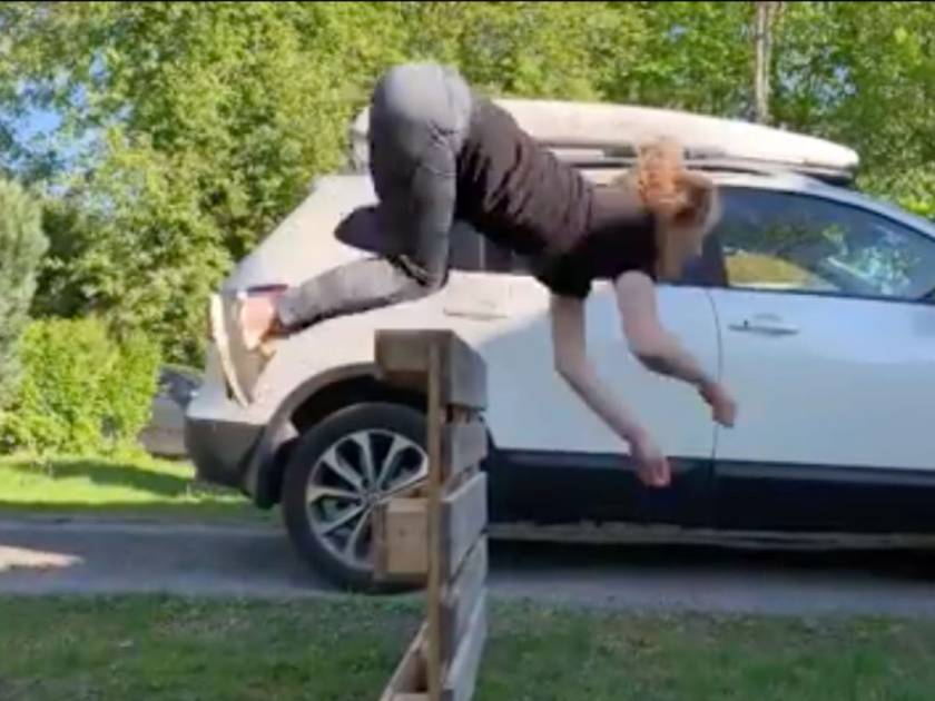 girl jumping like a horse